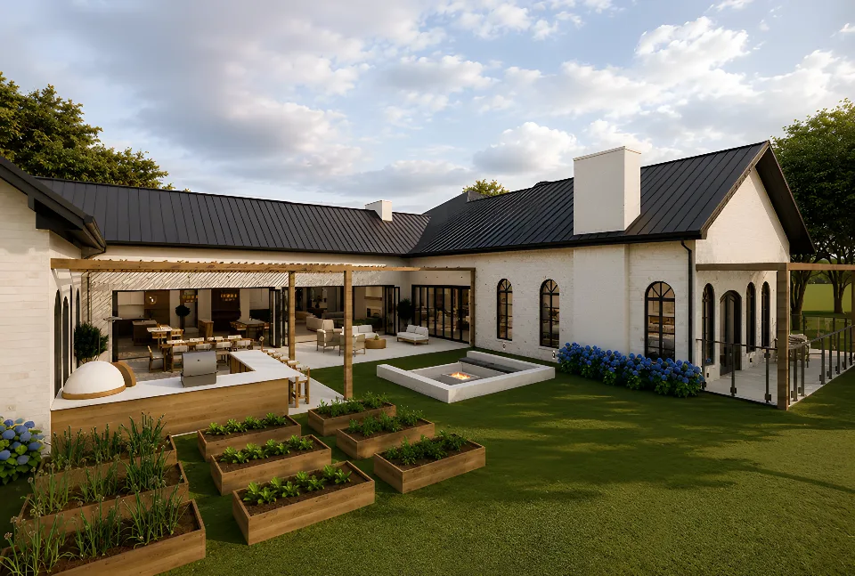Family and vegetable garden